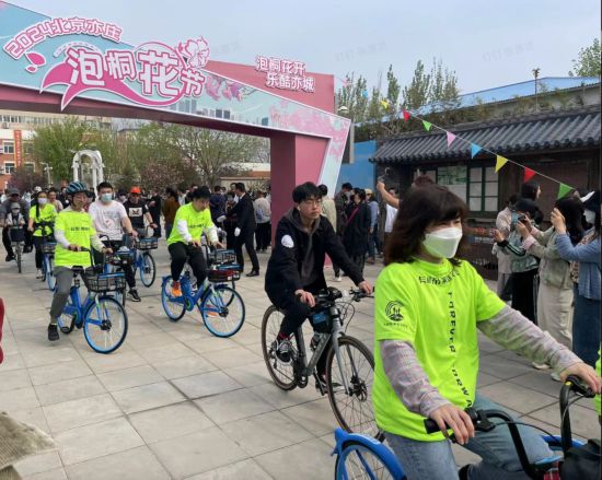 焦点：共享单车车篮里开出鲜花 北京亦庄迎来泡桐花盛宴
